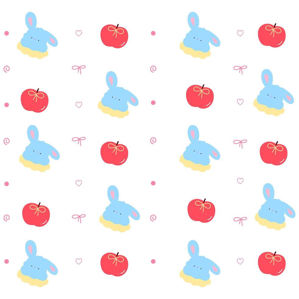 rabbit apple bow seamless pattern vector