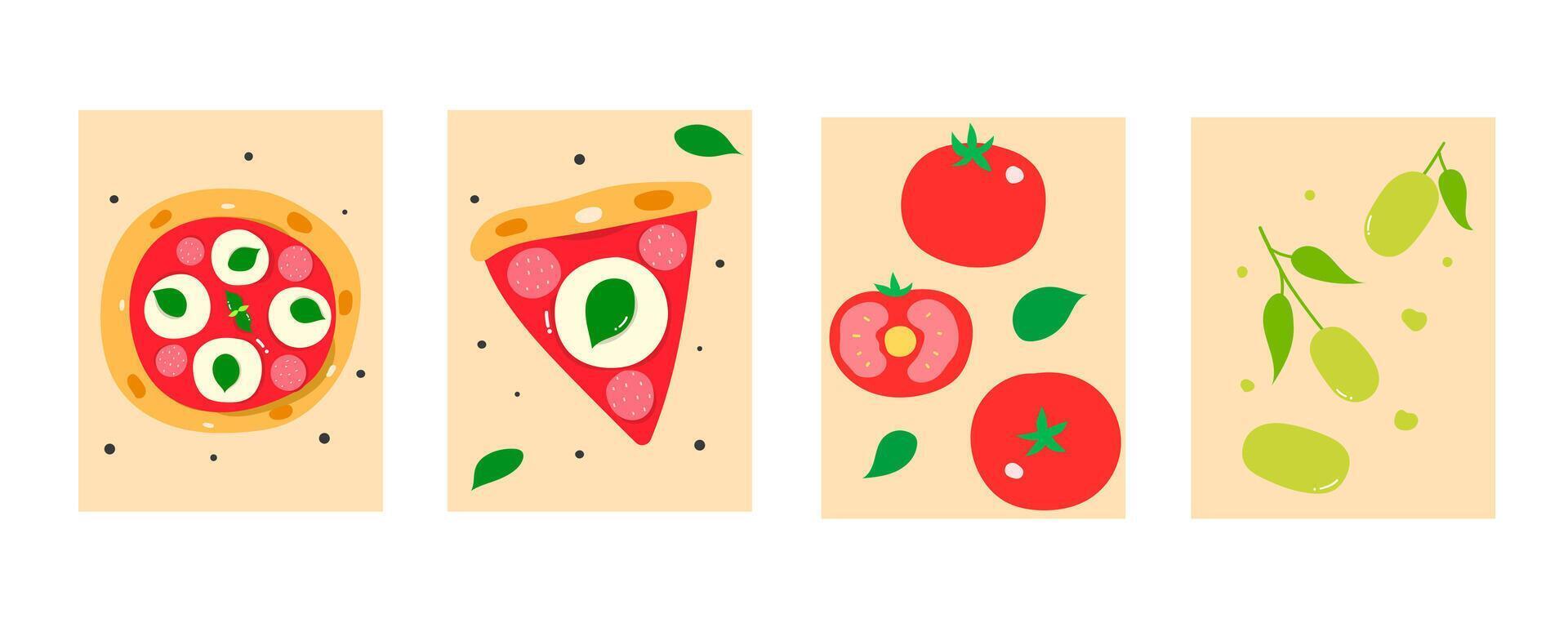 set of italian pizza with tomato and olive for poster and background vector