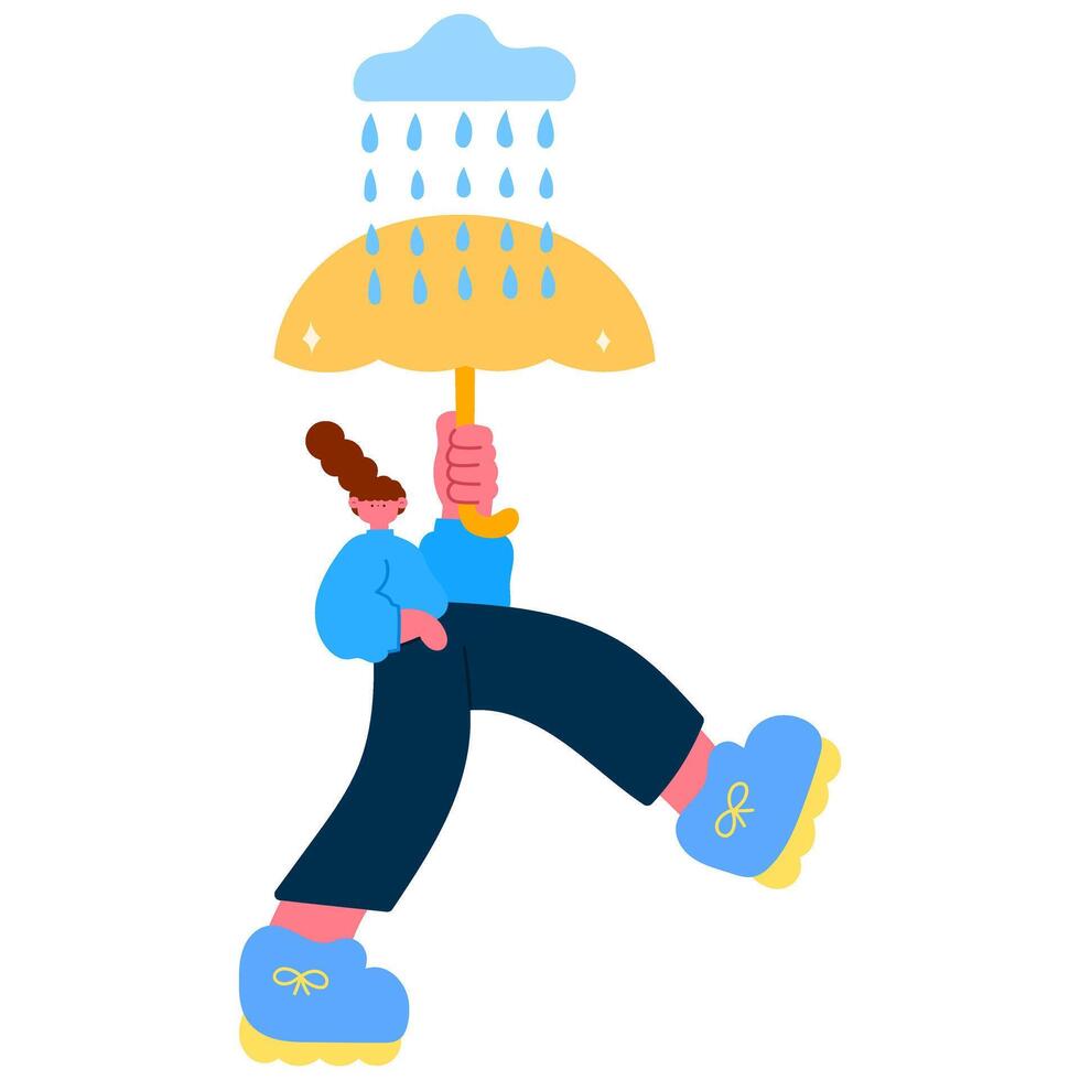 Woman holding an umbrella on a rainy day, symbolizing emotional self-protection and inner strength flat illustration vector