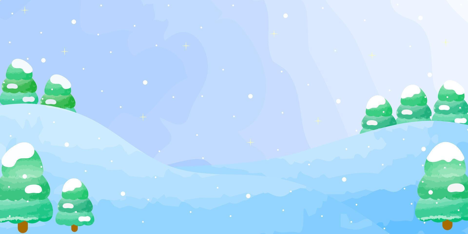 snowy pine forest in winter landscape scene in watercolor vector
