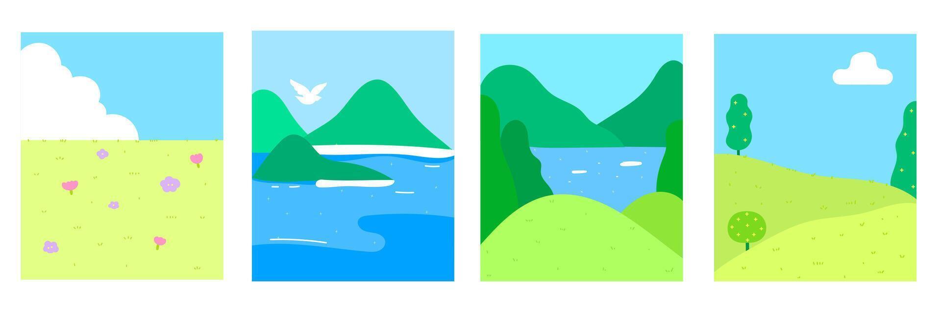 set of nature landscape posters and backgrounds vector