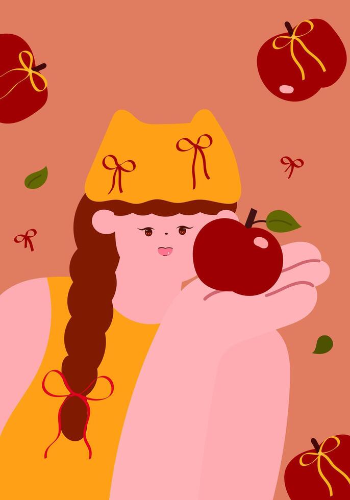 Girl with an apple and playful background vector