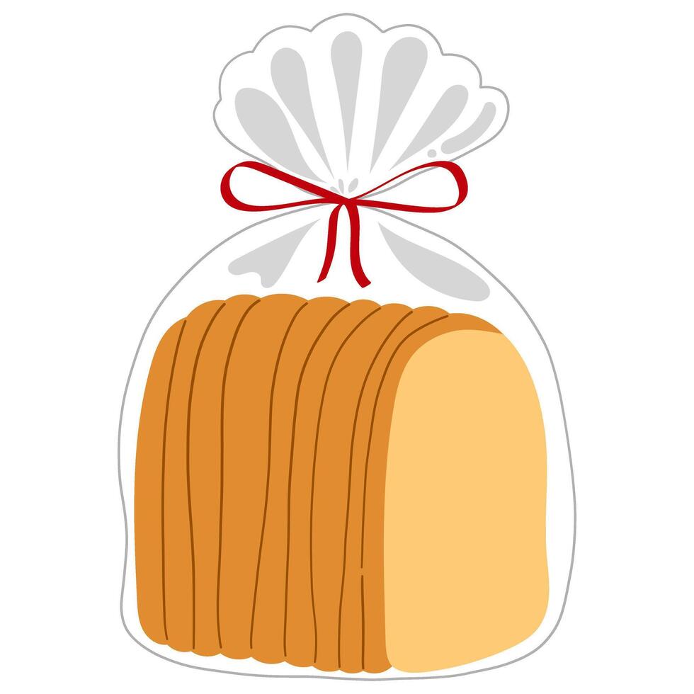 Bread in a clear plastic bag with ribbon bow, bakery packaging concept vector