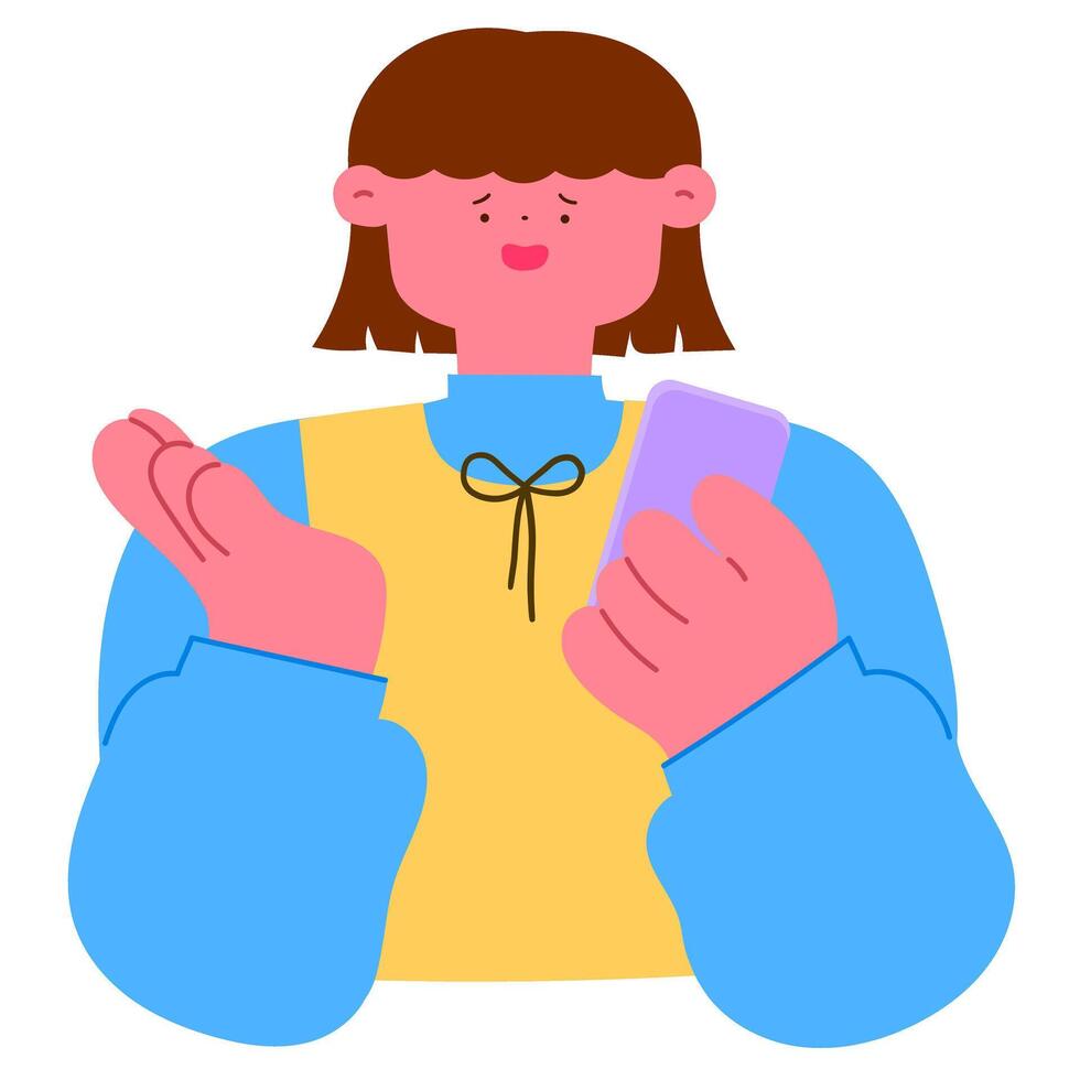 Upset woman looking at her smartphone, showing disappointment and frustration, social media or bad news reaction concept vector