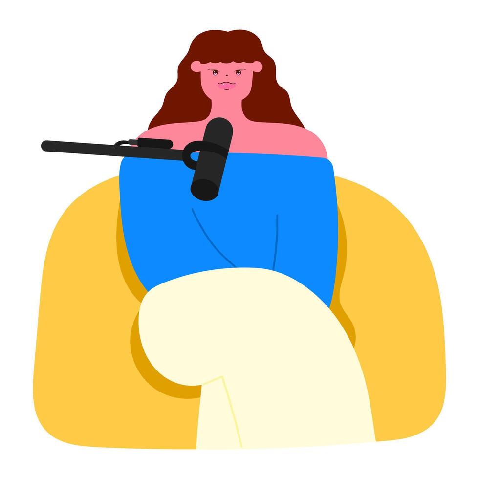 woman speaking in podcast interview, content creation, digital broadcasting, business, lifestyle and self-improvement concept vector