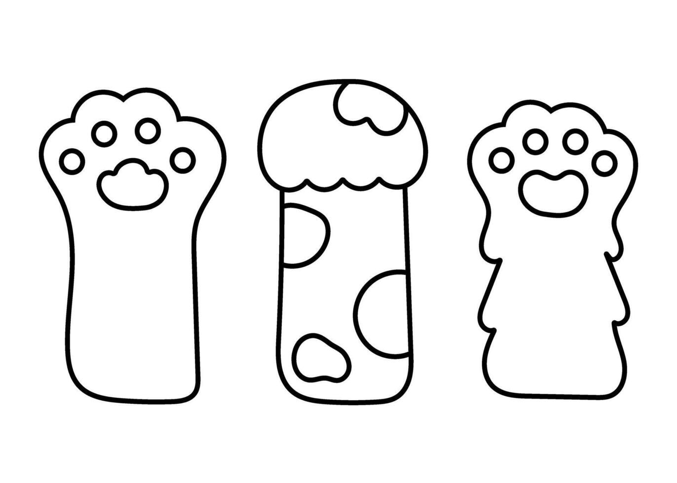 set of doodles cat paws in various gestures, cute animal hand collection flat illustration vector