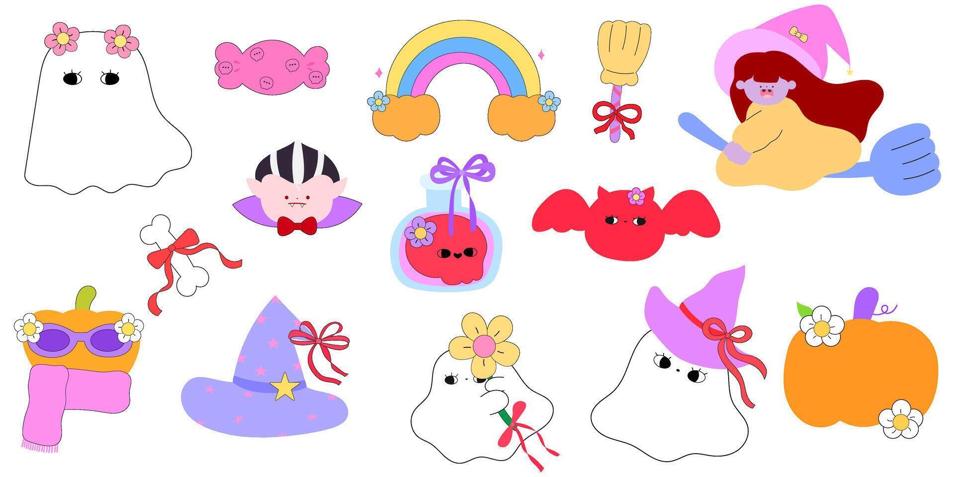 Colorful Halloween stickers for children vector