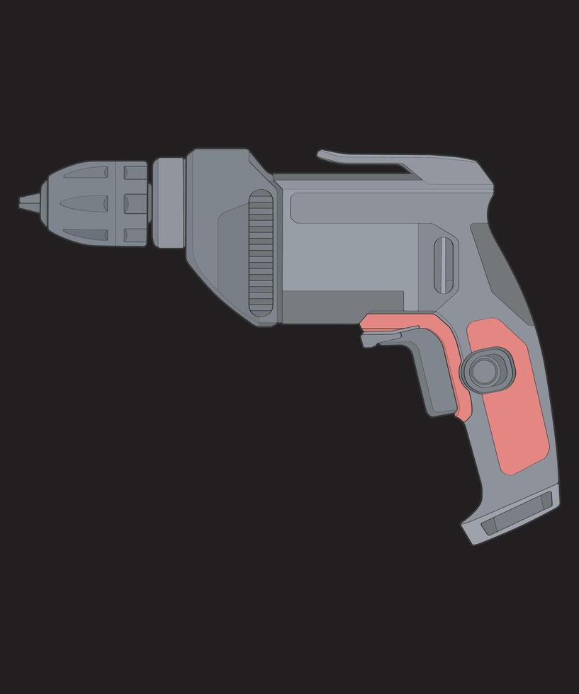 Hand-Drawn Electric Drill Power Tool Line Art Illustration for Construction, DIY, and Workshop Projects vector