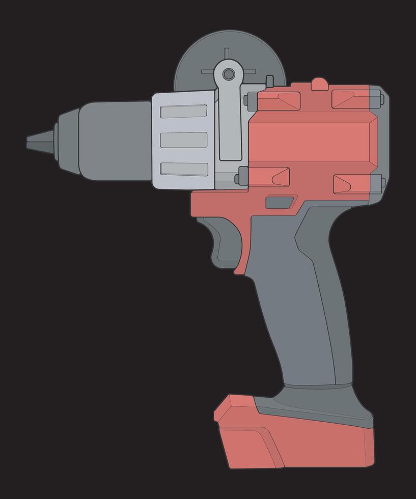 a red and gray drill with a black background vector