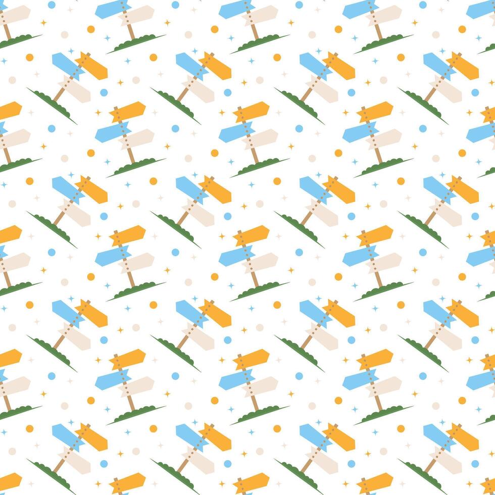 Seamless directional sign pattern for road trip vibes for wayfinding and adventure. vector