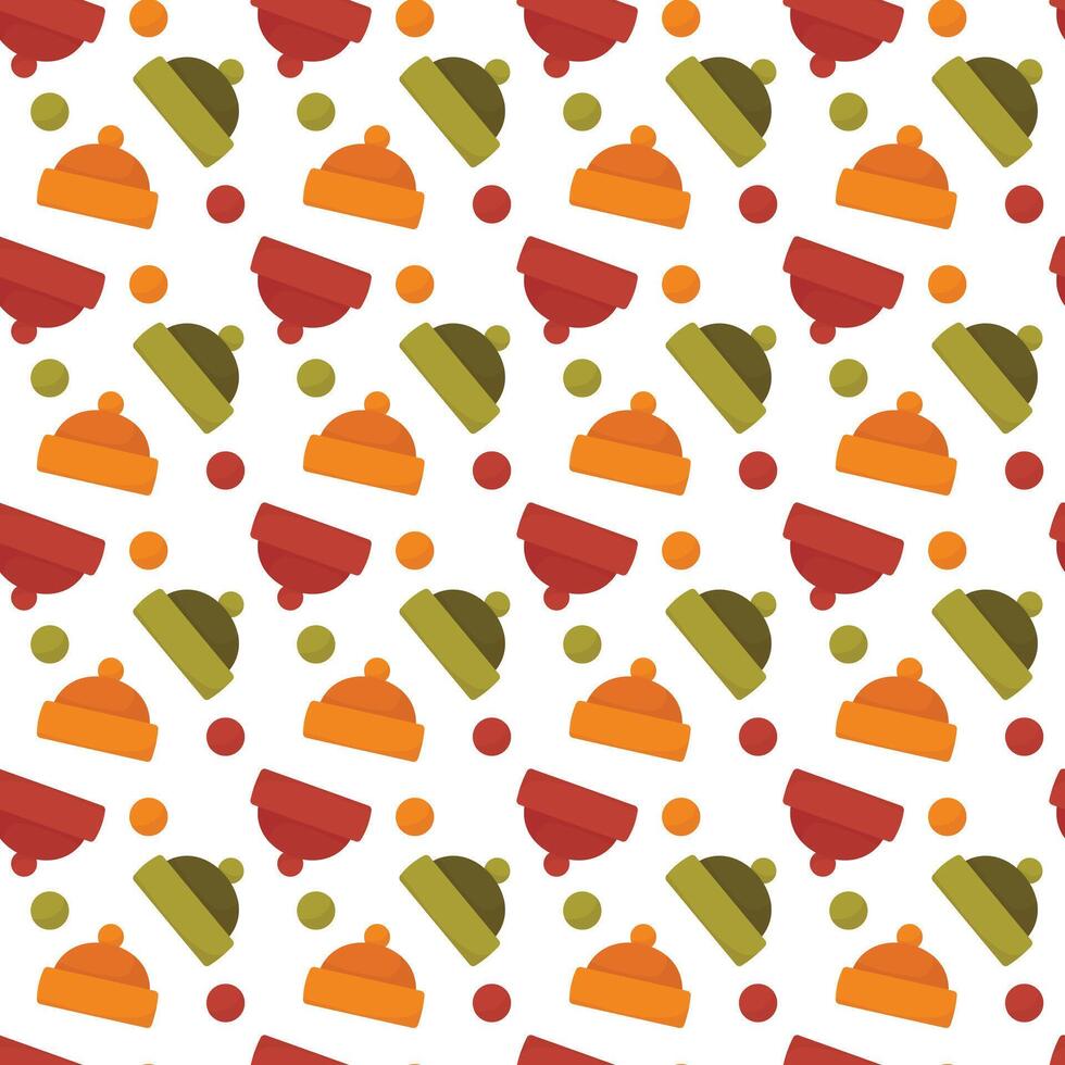 Repeating warm hats design. Seamless knit hat pattern for cozy winter vector