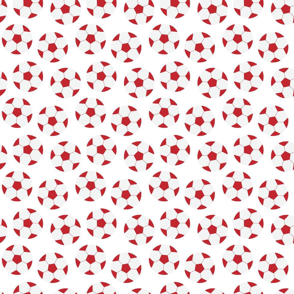 Soccer red ball seamless texture. Dynamic football pattern design on white vector