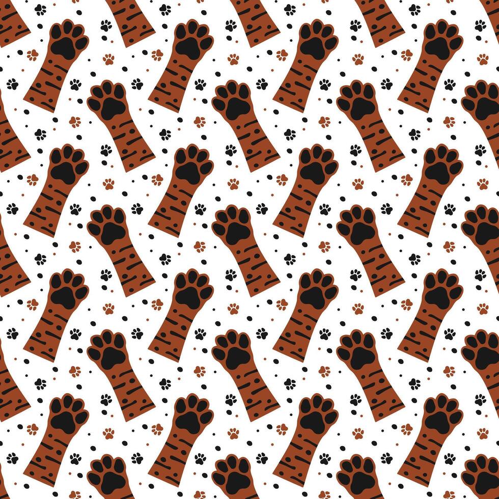 Dog paw seamless pattern. Cute pet footprints animal background. Repeating paw print vector