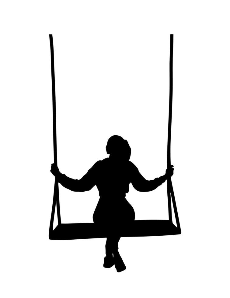 Girl swinging simple silhouette isolated icon. vector