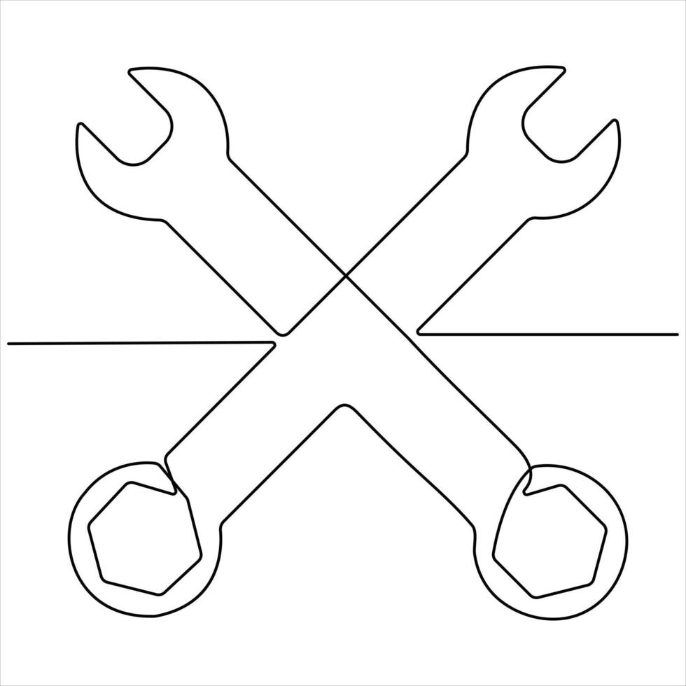 Minimalist Continuous One Line Drawing of Wrench Tools Hand Drawn Icon for Mechanical Repair vector