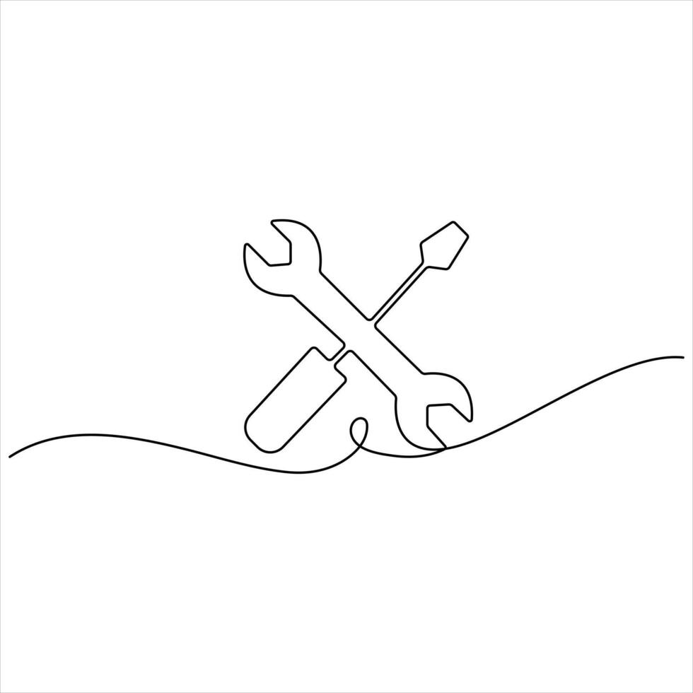 Minimalist One Line Drawing of Wrench Tools Hand Drawn Icon for Mechanical Repair vector