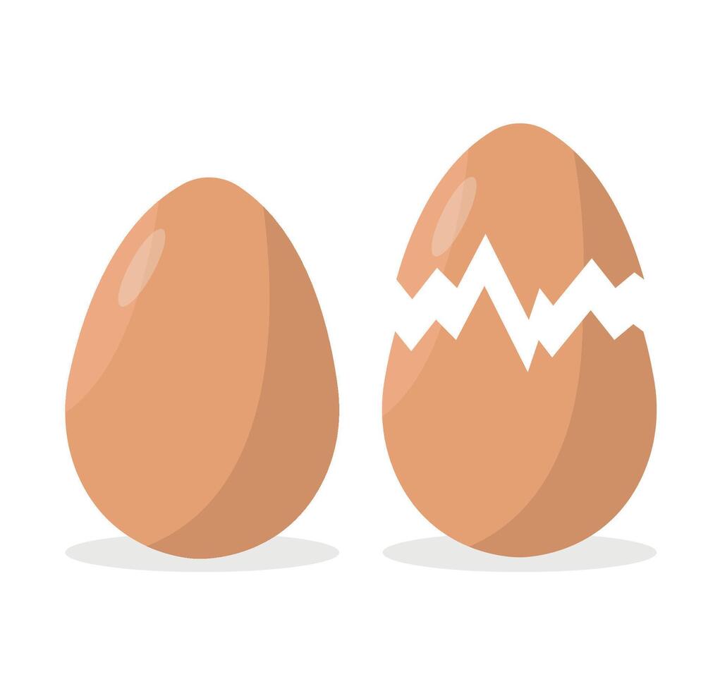 Eggshell icon on white background. Whole raw egg and cracked egg. Protein, calcium. vector