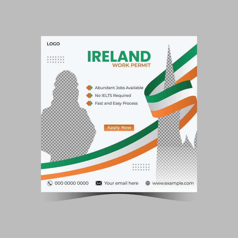Creative Ireland Work Permit social media post-advertisement for travel agency vector
