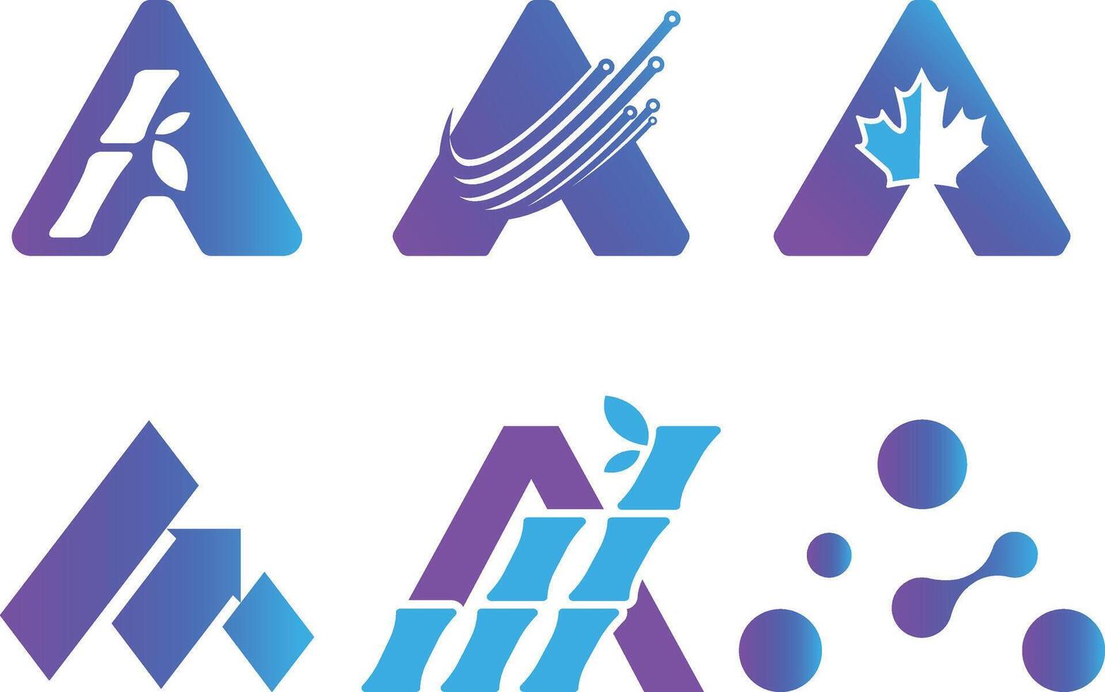 Letter A logo design with growth arrow and bamboo for tech company and web icon set use using arrow and technology symbol vector