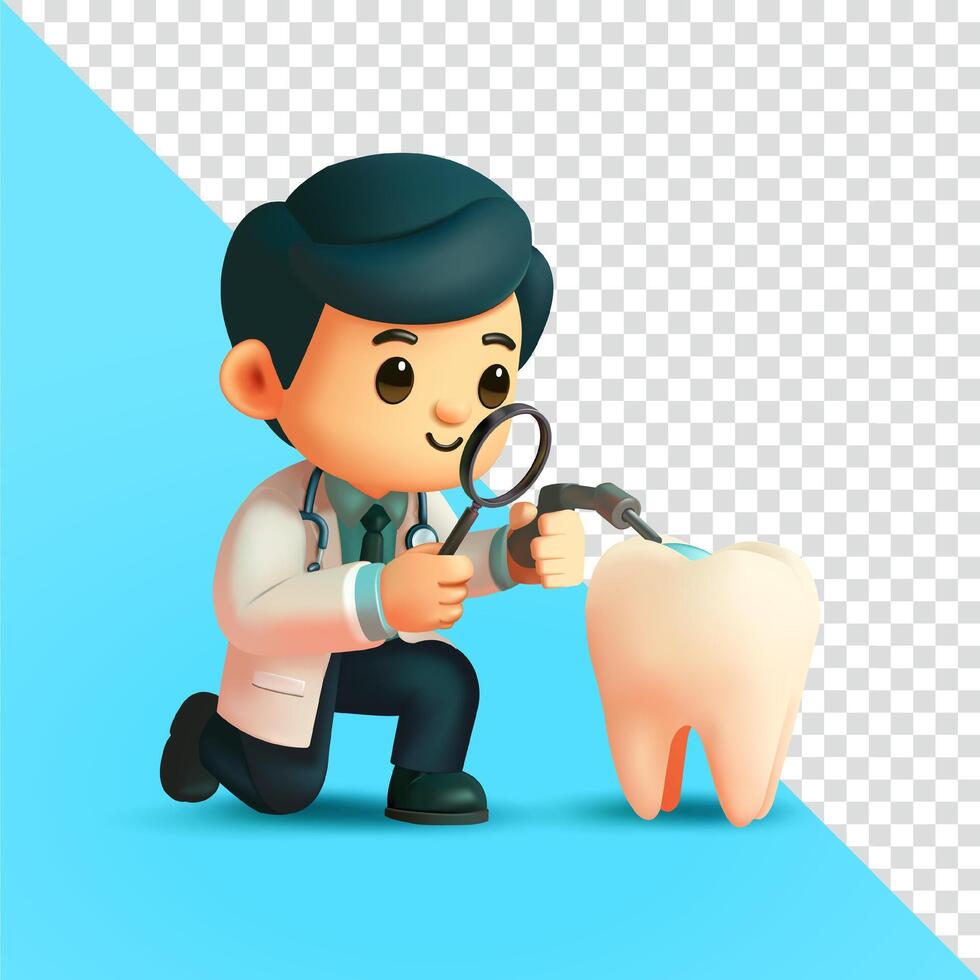 Cartoon dentist inspecting a tooth vector