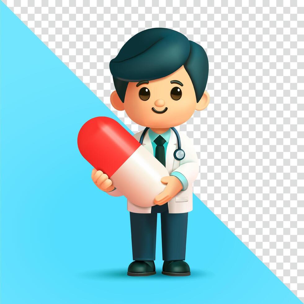 Doctor character with a pill vector