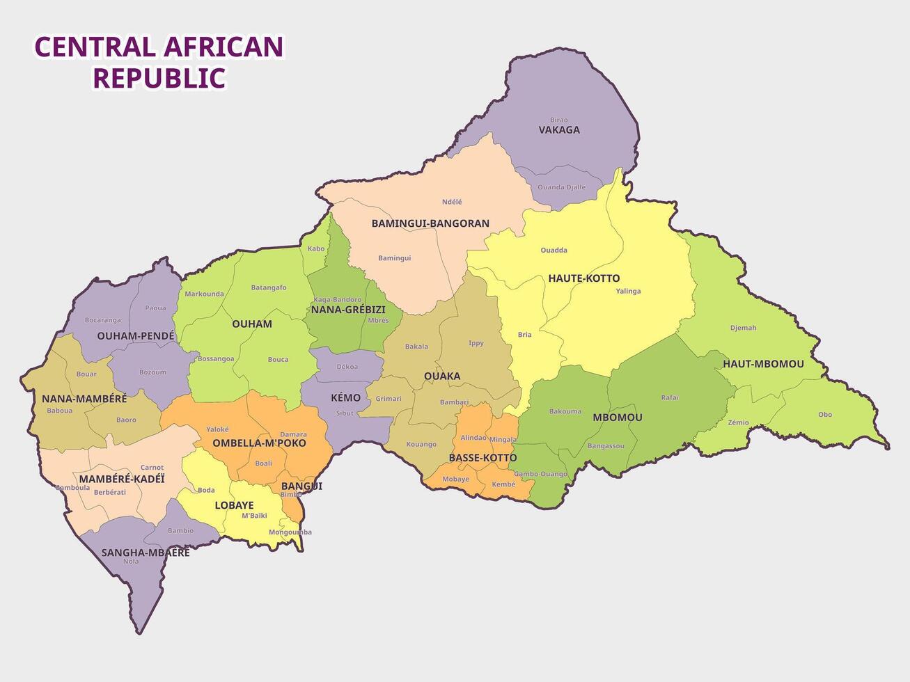 Map of Central African Republic Communes and Administrative Divisions vector