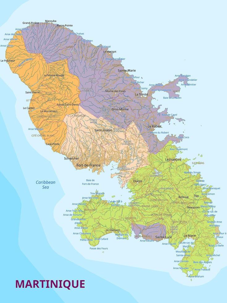 Detailed political map of Martinique vector