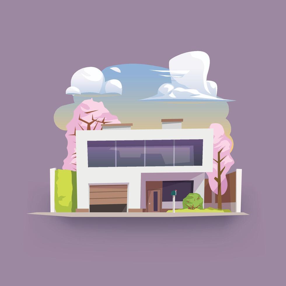 cartoon modern big luxury house sunny day vector