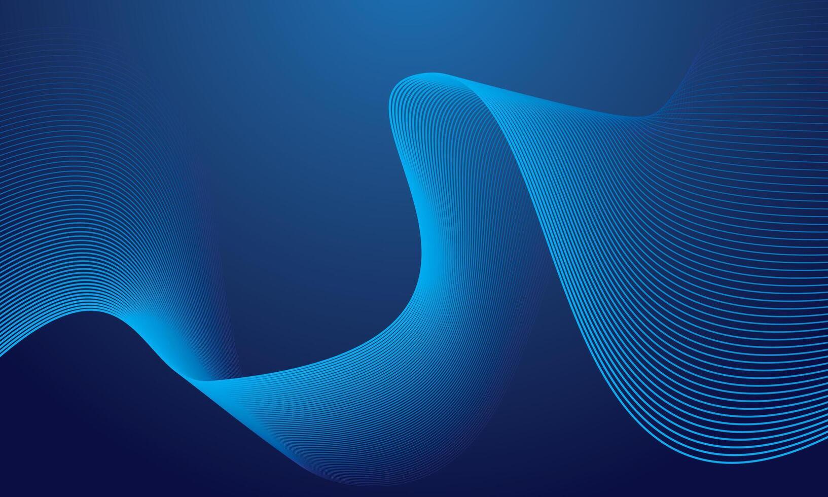 Abstract blue line waves on dark blue gradient background. Modern wavy lines vector