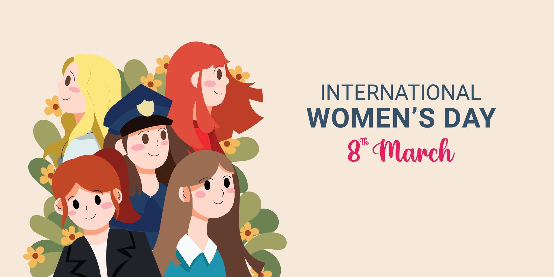 illustration for International Women Day featuring diverse female professionals vector
