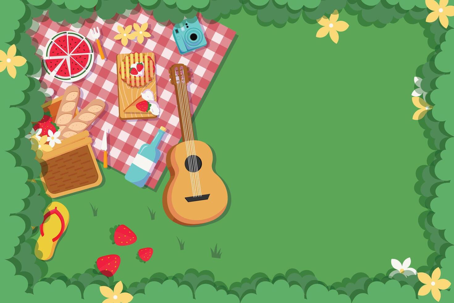 picnic with guitar and food vector