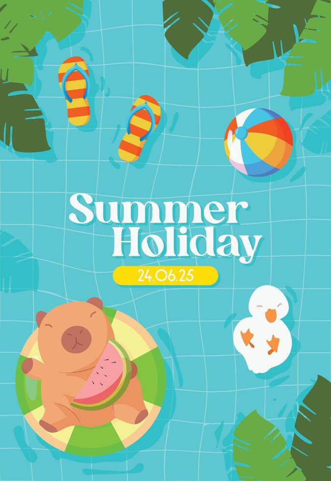Bear floating in summer pool vector