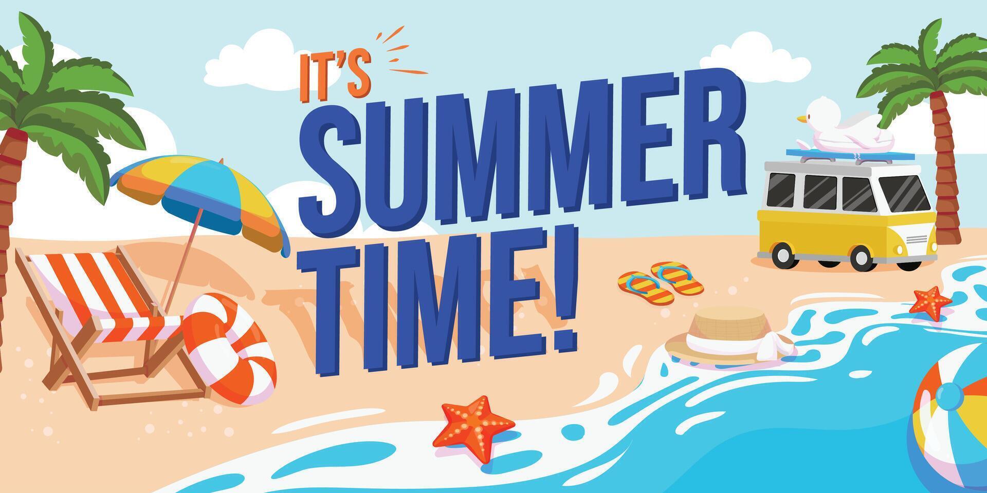 Colorful beach scene for summer fun vector