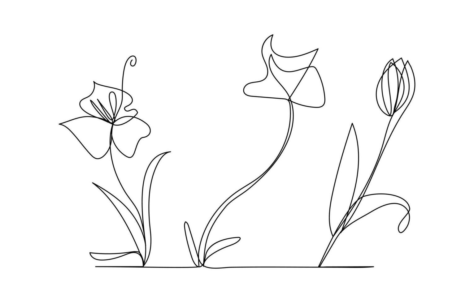 Spring blooming outline branch with tropical flowers and hand drawn orchid sketch illustration set vector