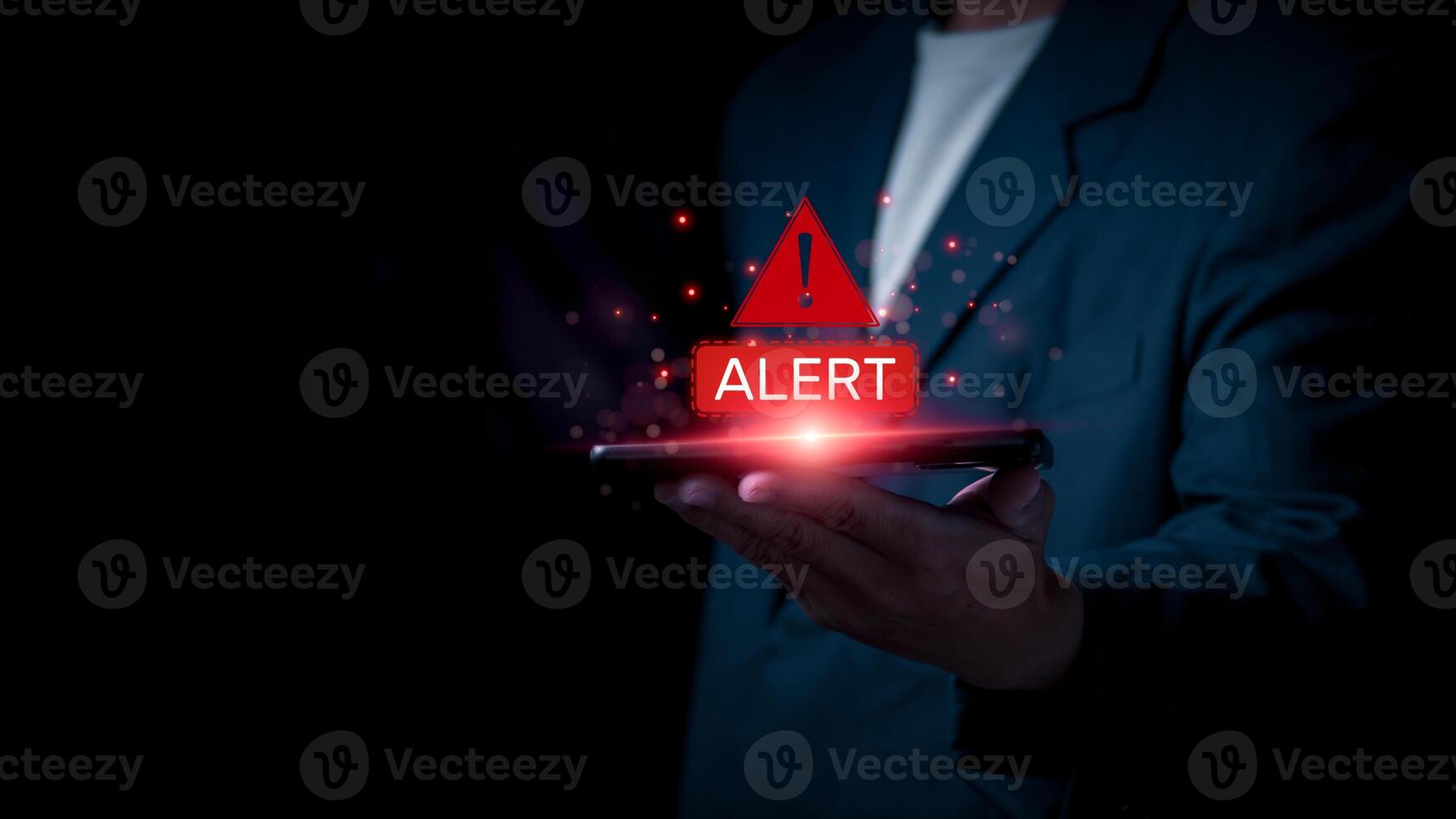 Emergency alerts on smartphones, concept of protection against cyber intrusion and attacks on computer networks, virus, spyware, malware, and ransomware for data security of the economy. photo