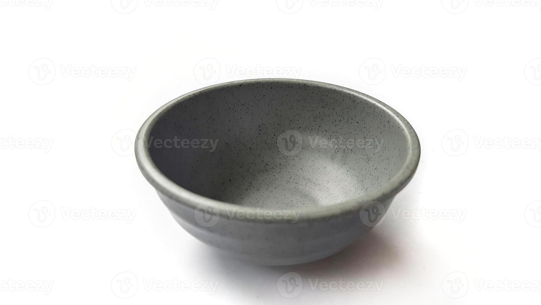 Empty circle grey bowl with ceramic melamin material isolated on white background photo