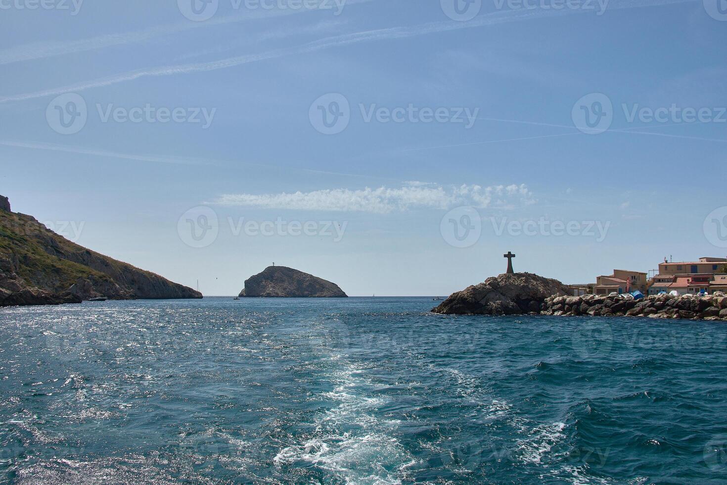 Perspective view of a boat trip through the Calanques of Marseille, capturing the natural beauty and tranquility of the Mediterranean photo