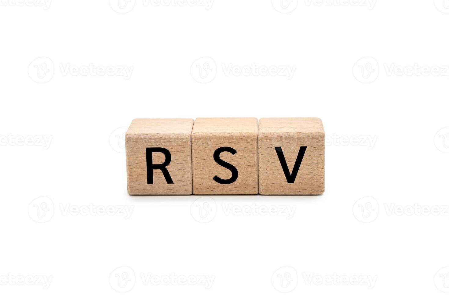 RSV, Respiratory Syncytial Virus, Abbreviation on Wooden Blocks isolated on white background with clipping path. ideal for conveying topics related to health, disease, prevention, medical research. photo