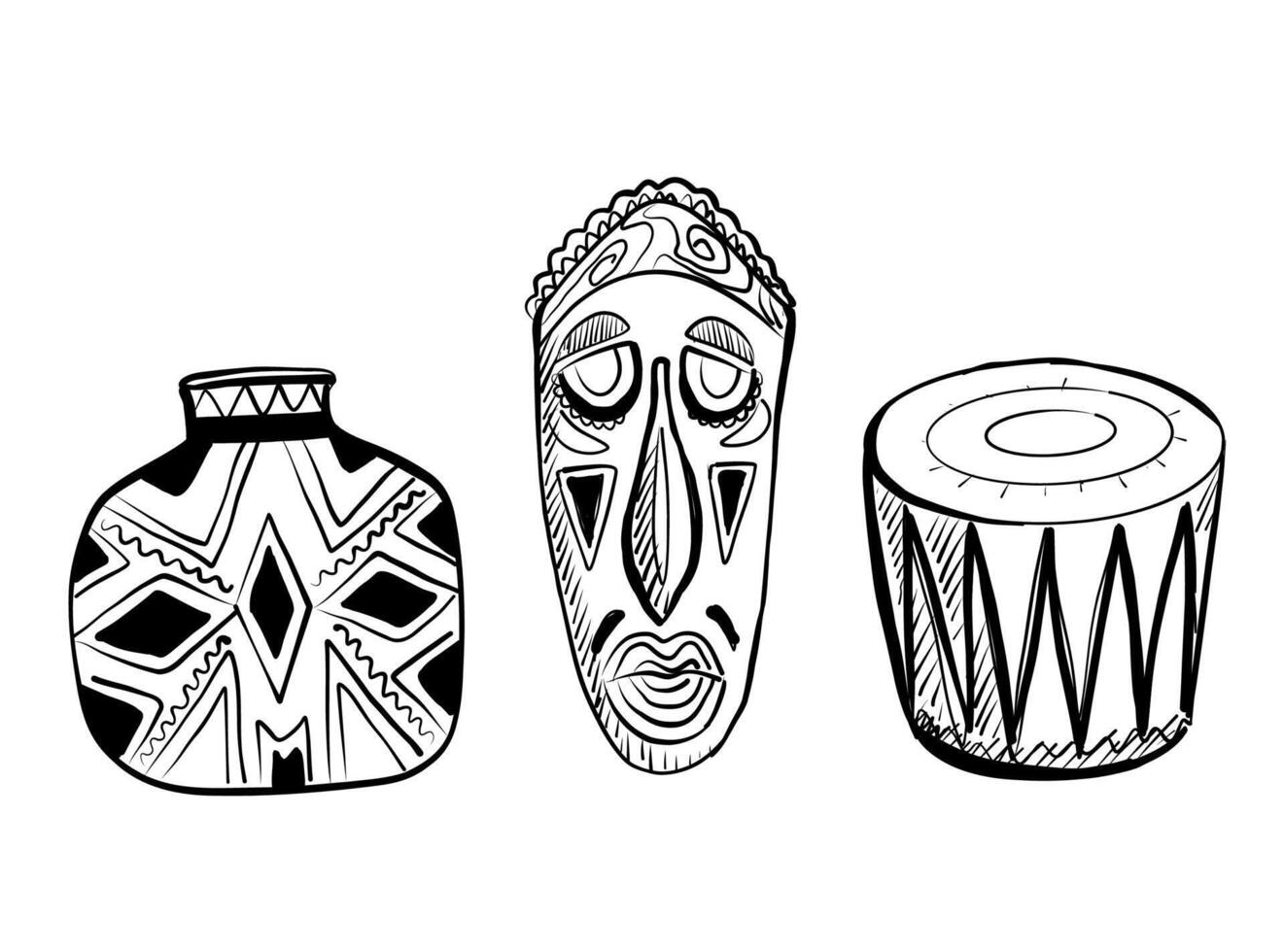 Decorative illustrations of traditional artifacts showcasing cultural heritage and artistic craftsmanship vector