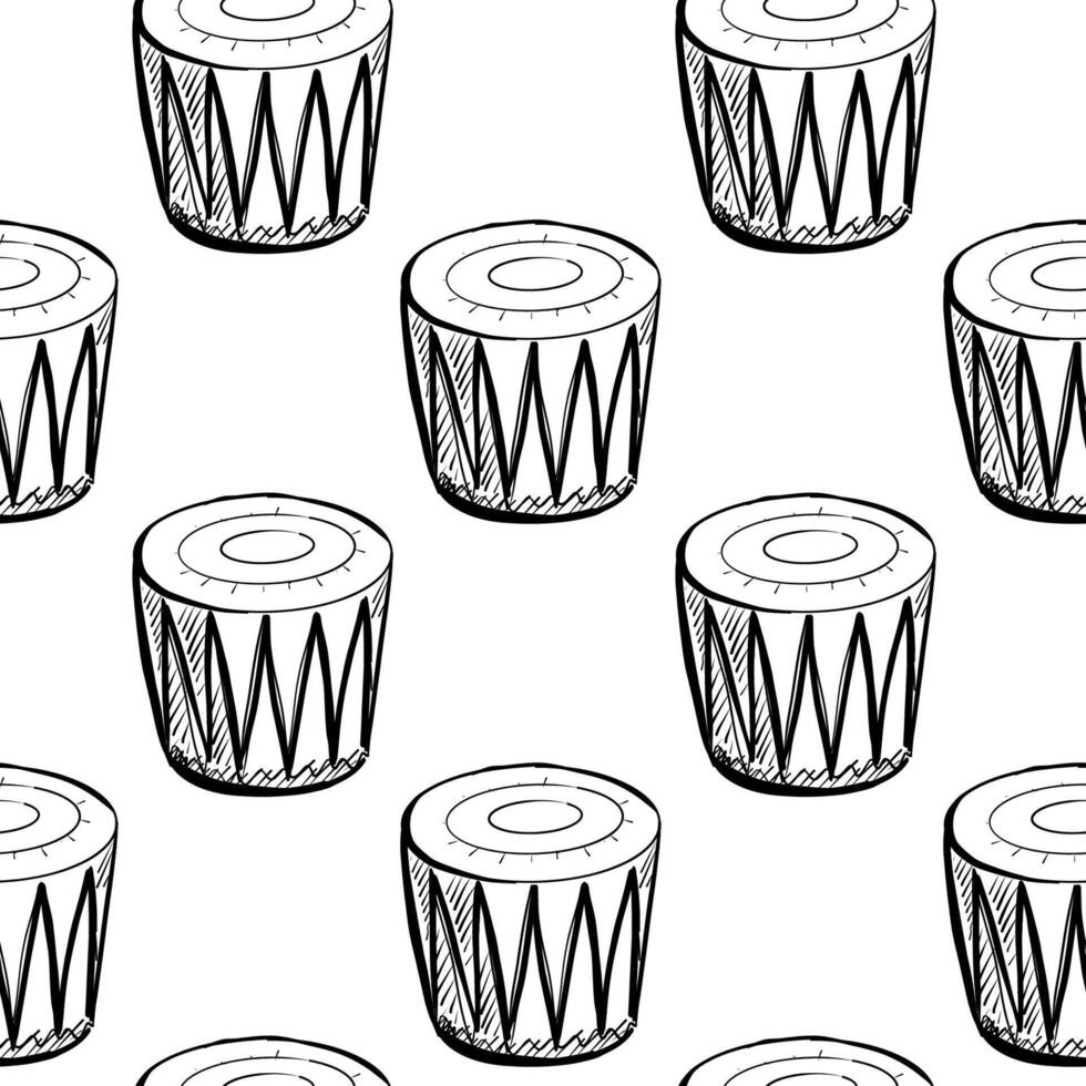 Hand-drawn pattern featuring traditional drums arranged in a repetitive design vector
