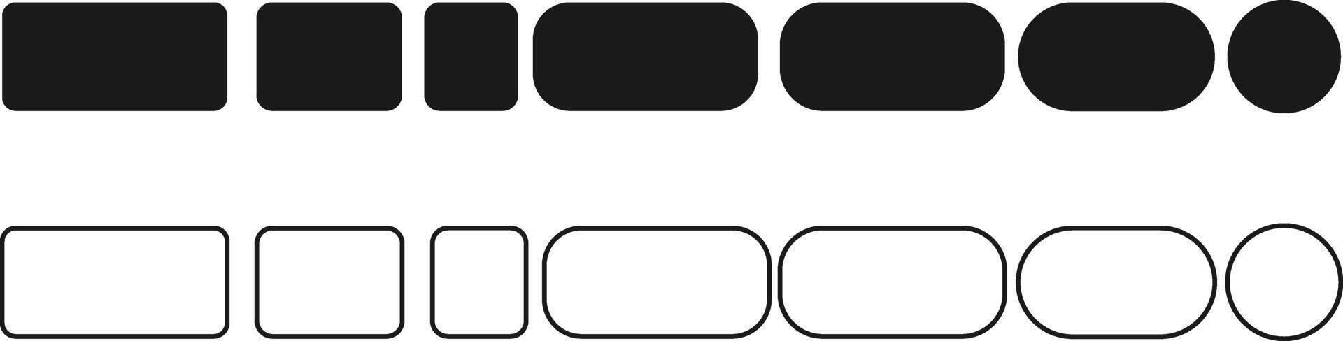 Basic Shape Icon Set . Rectangles, Squares, Ovals, and Circles in Solid and Outlined Silhouettes on White Background vector