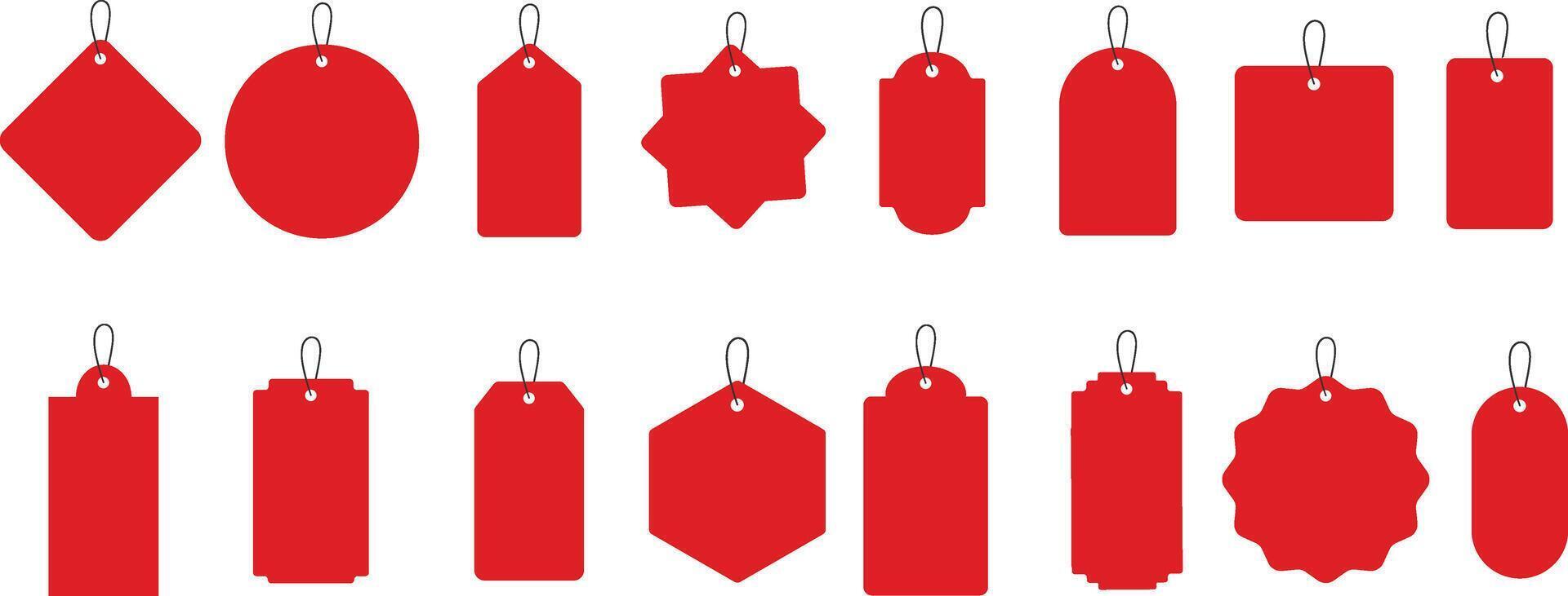 Set of Red Blank Tags in Various Geometric Shapes . Label, Price Tag, and Badge Illustration vector