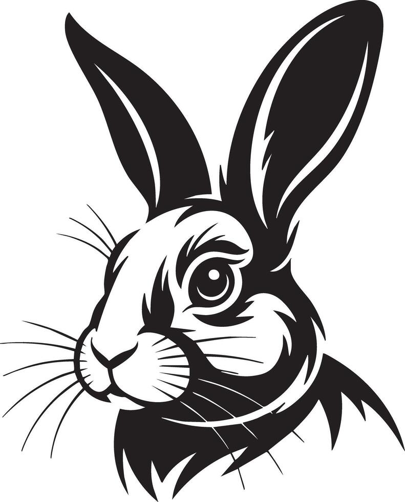 Tribal Style Rabbit Illustration - Black and White Bold Line Art of Bunny Head vector