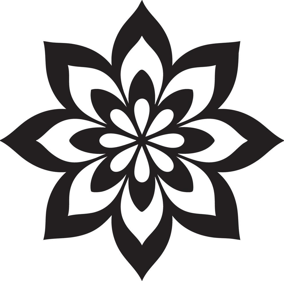 Minimalist Lotus Flower Mandala - Black and White Symmetrical Floral vector