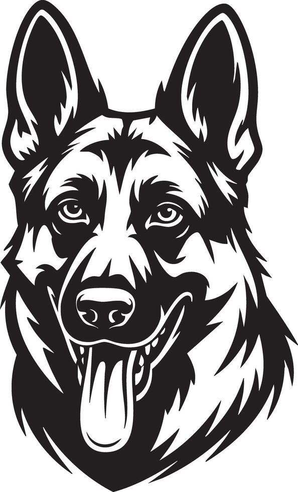 German Shepherd Dog Illustration - Black and White of Happy Dog Face with Tongue Out vector
