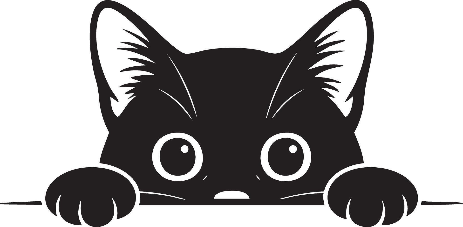 Peeking Cat Silhouette - Black and White Minimalist Kitty Illustration vector