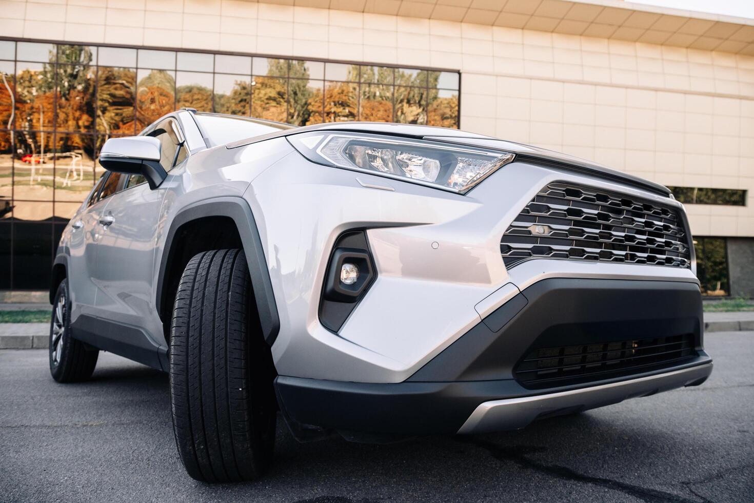 Zaporizhia, Ukraine, 2025 - Close-up of car headlights of a new car. Automotive leasing. Automotive industry. photo
