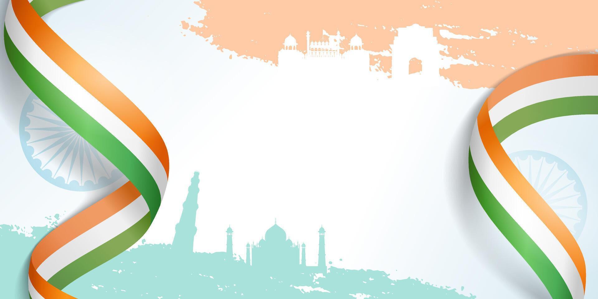 happy indian independence day, republic day tricolor abstract background with ribbon and brush stroke vector