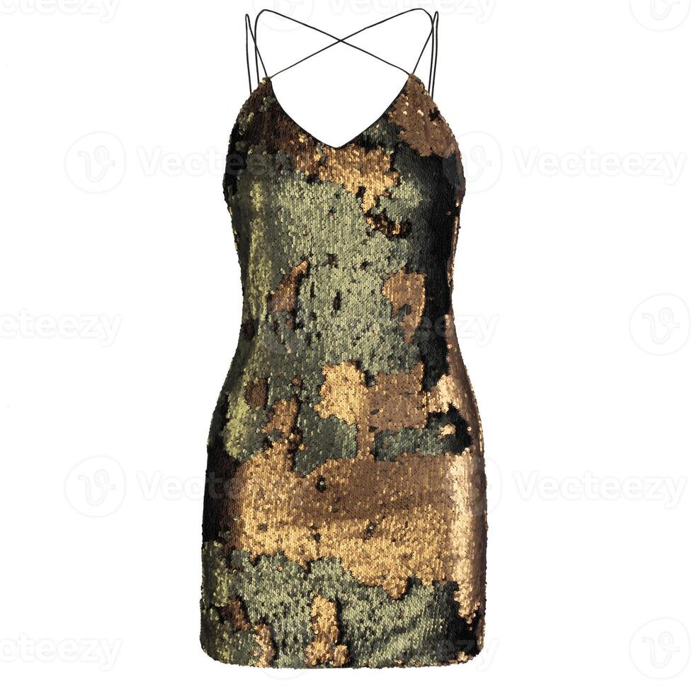 Sequin Mini Dress with Camouflage Pattern photo