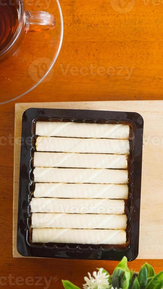 White rolls on a wooden table photo